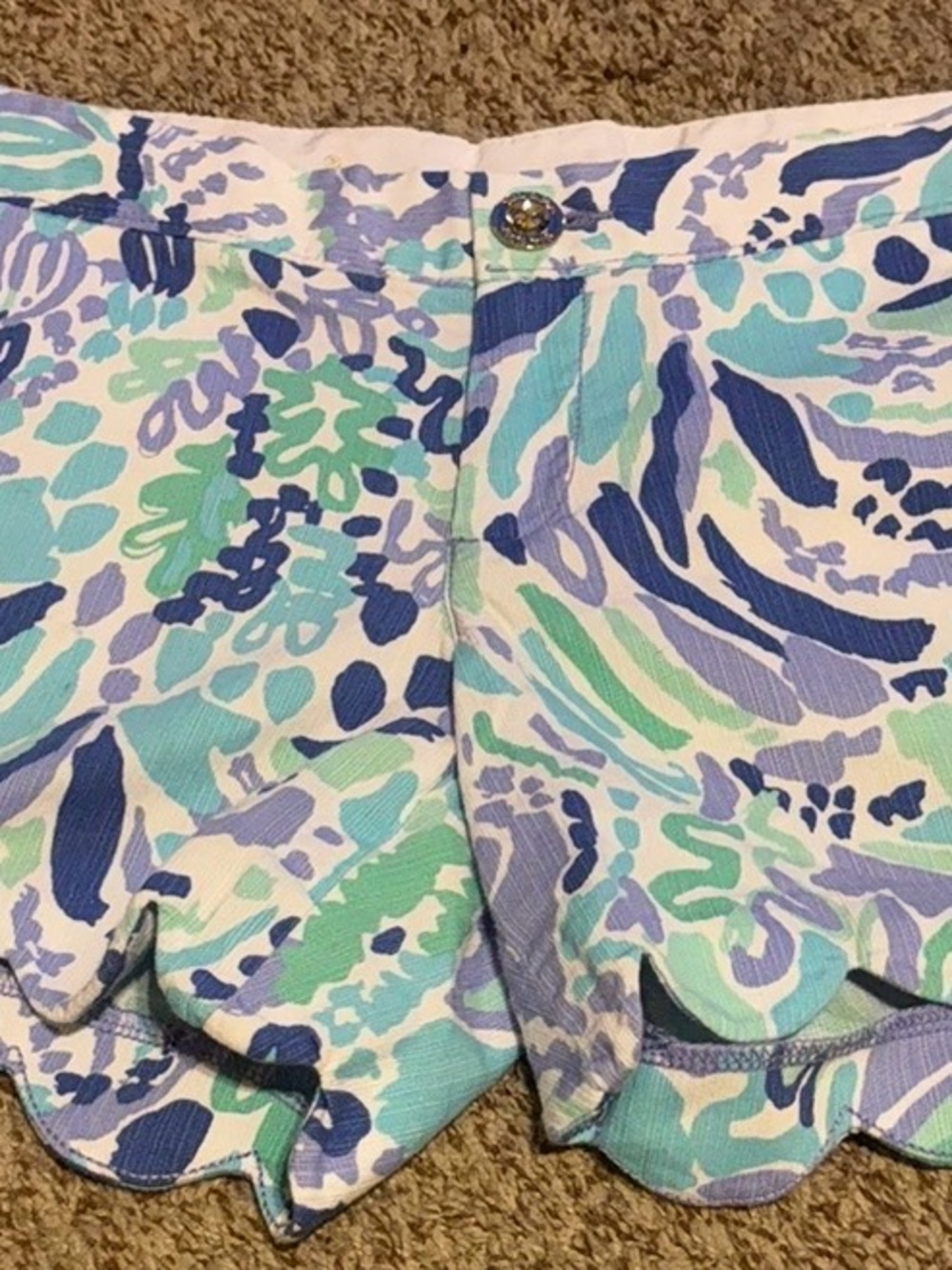 Lilly Pulitzer Blue Green Scallop Hem Printed Shorts